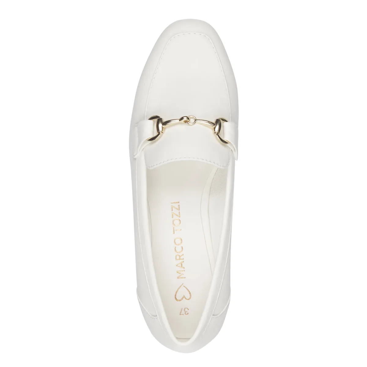 Marco Tozzi White Matte Loafer: Sleek Design with Gold Accent