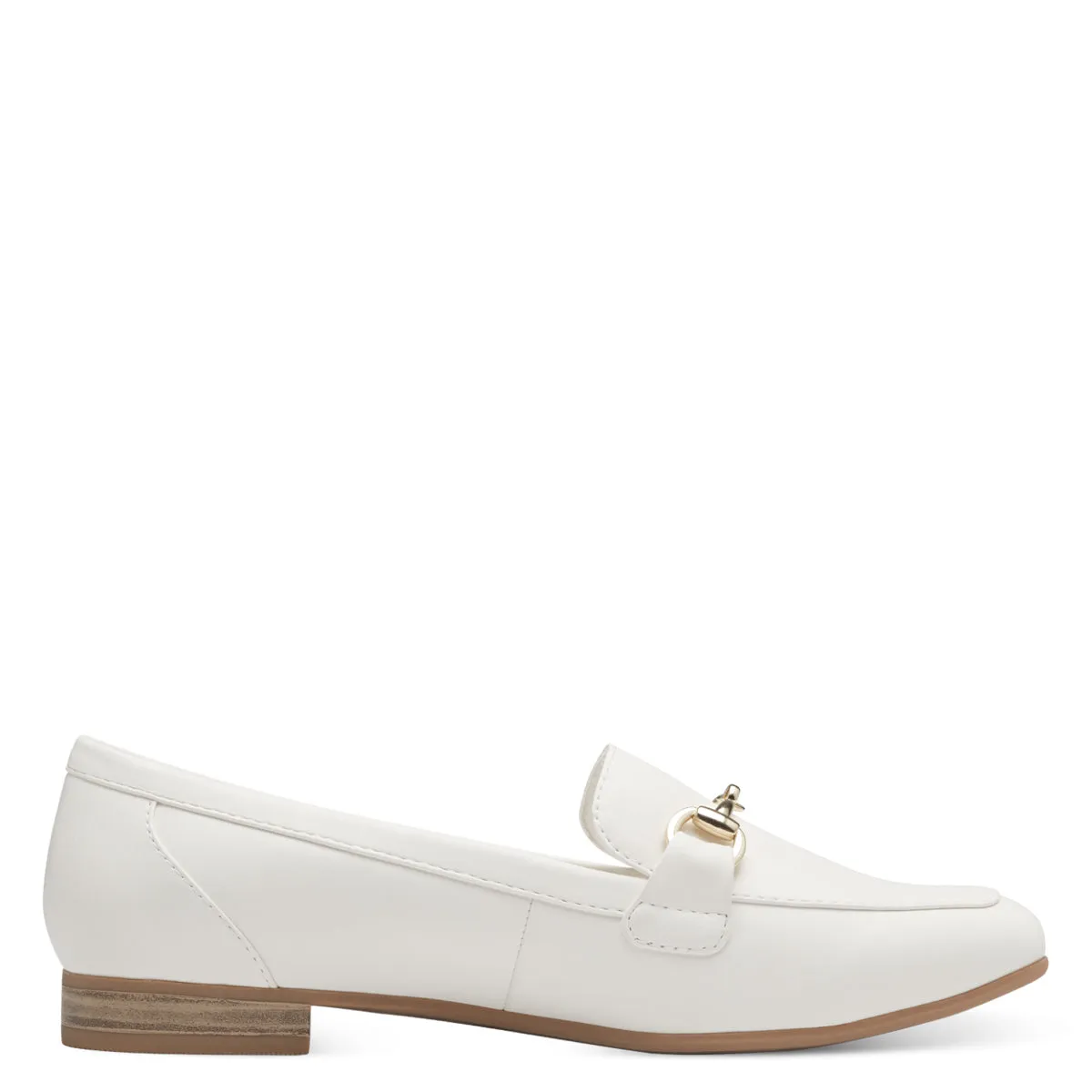 Marco Tozzi White Matte Loafer: Sleek Design with Gold Accent