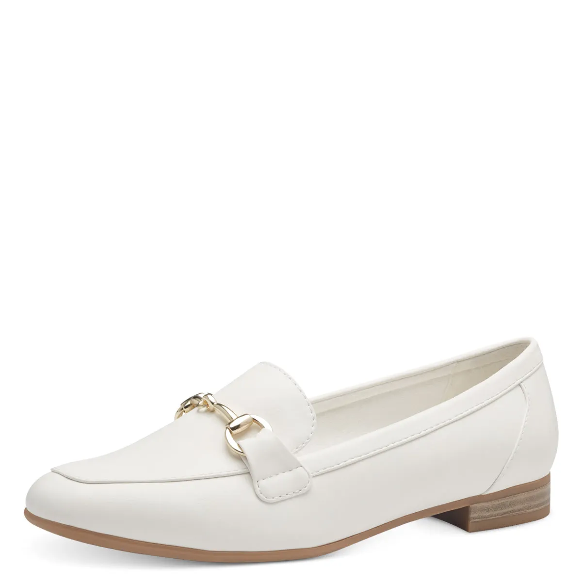 Marco Tozzi White Matte Loafer: Sleek Design with Gold Accent