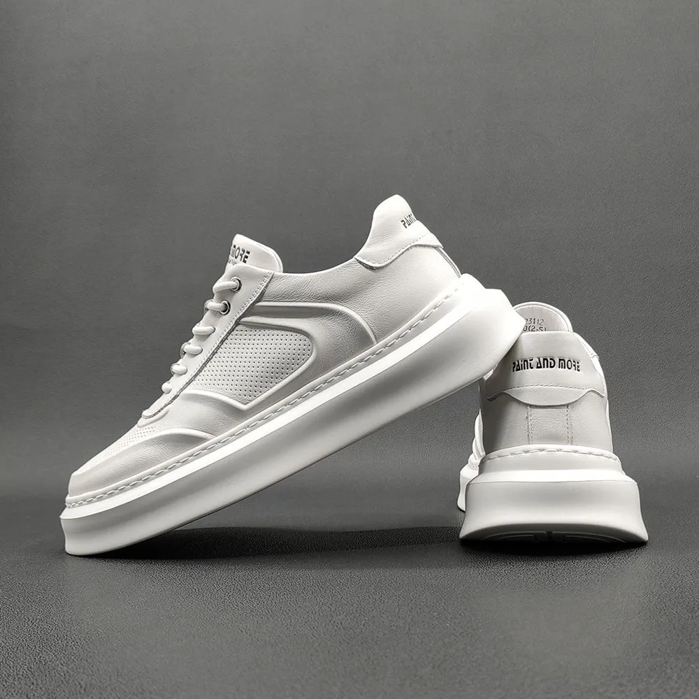 Men Casual Breathable Pure White Leather Sneakers