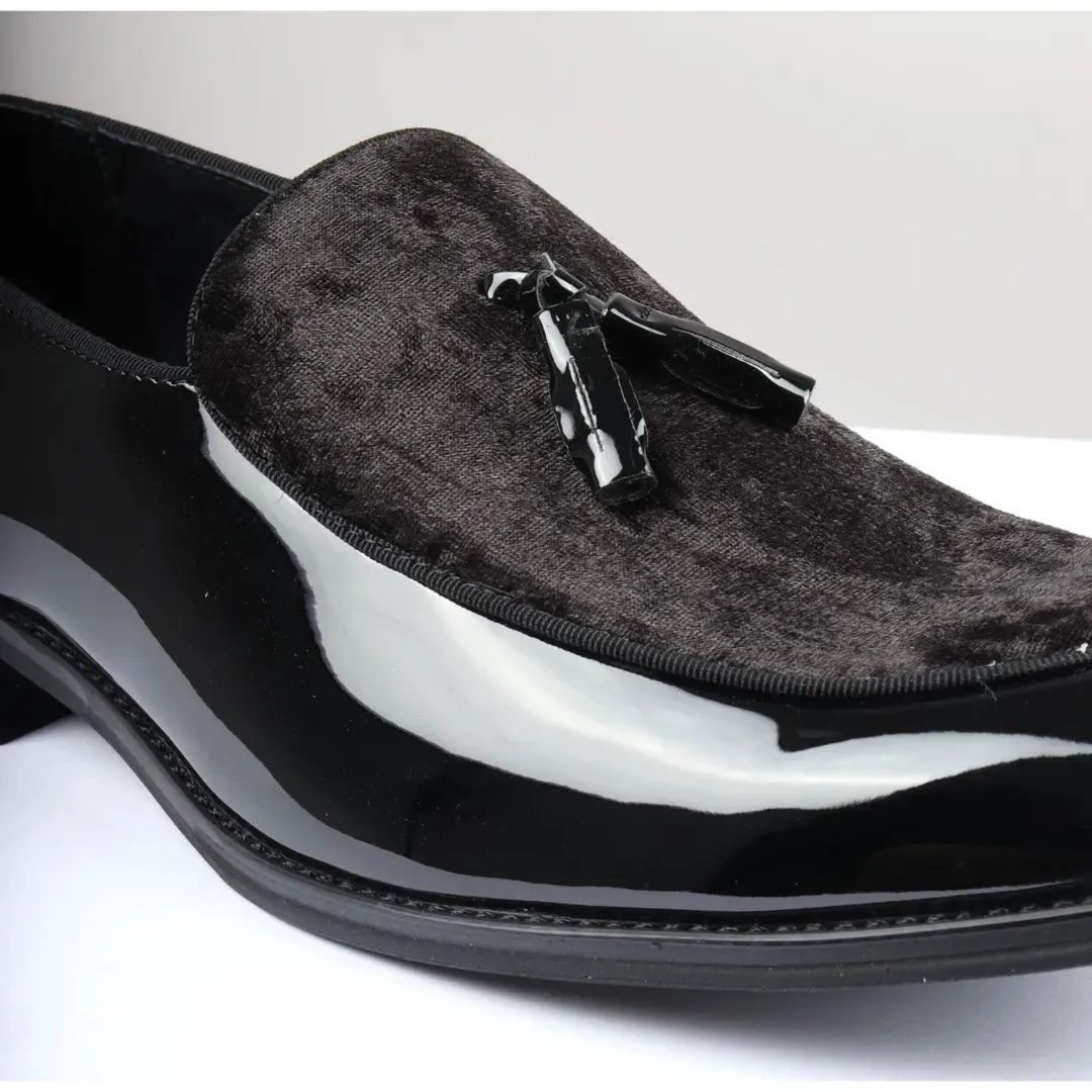 Men's Slip On Tassel Velvet Detailed Patent Loafers