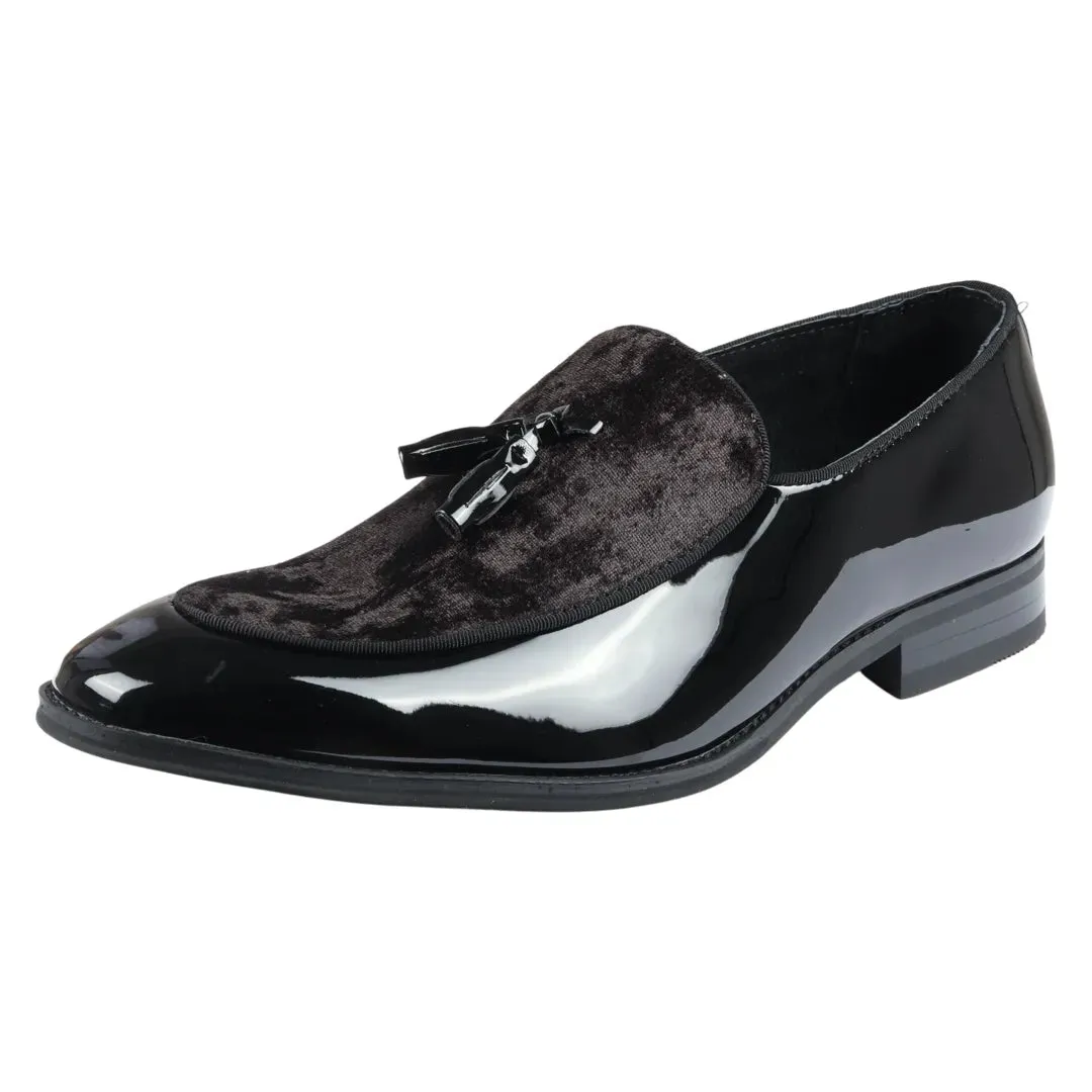 Men's Slip On Tassel Velvet Detailed Patent Loafers