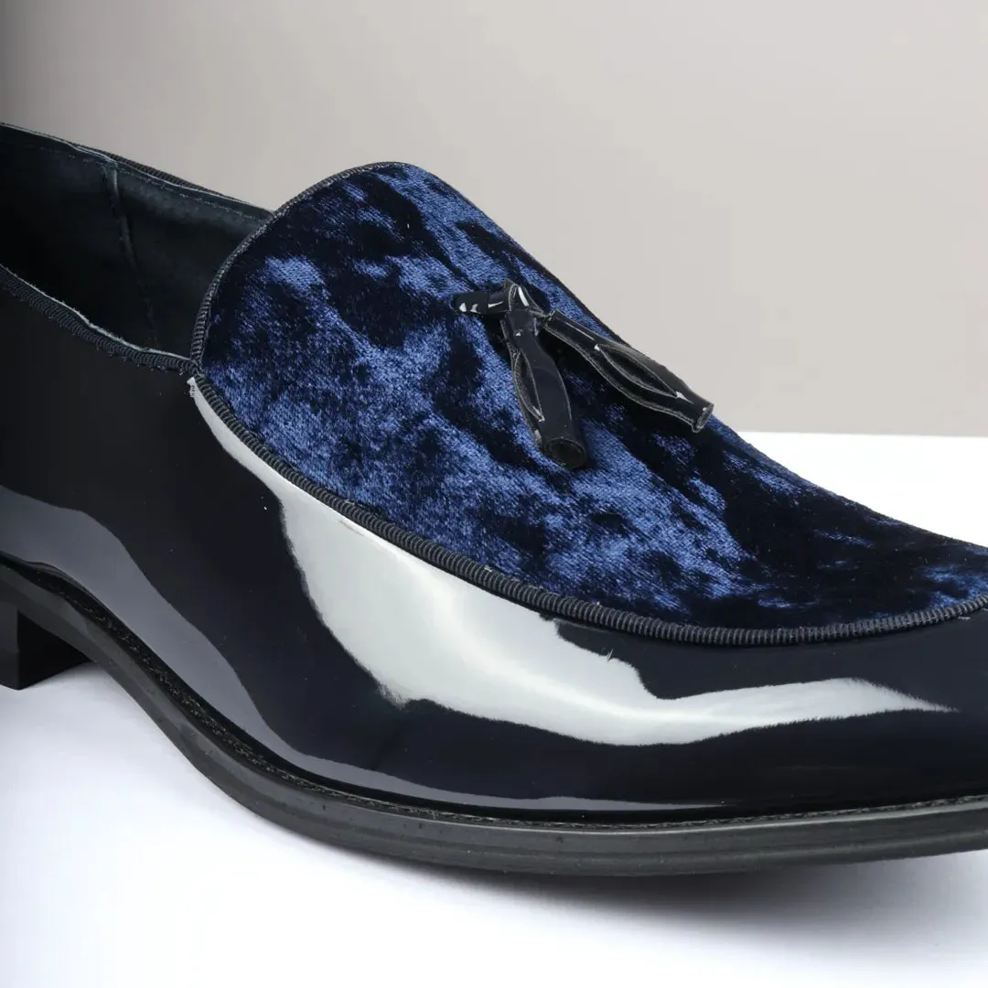 Men's Slip On Tassel Velvet Detailed Patent Loafers