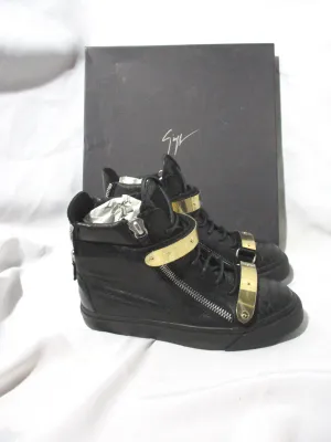 NEW GIUSEPPE ZANOTTI Hi-Top Sneaker Trainer Zip Plate Shoe Leather 36 Italy BLACK