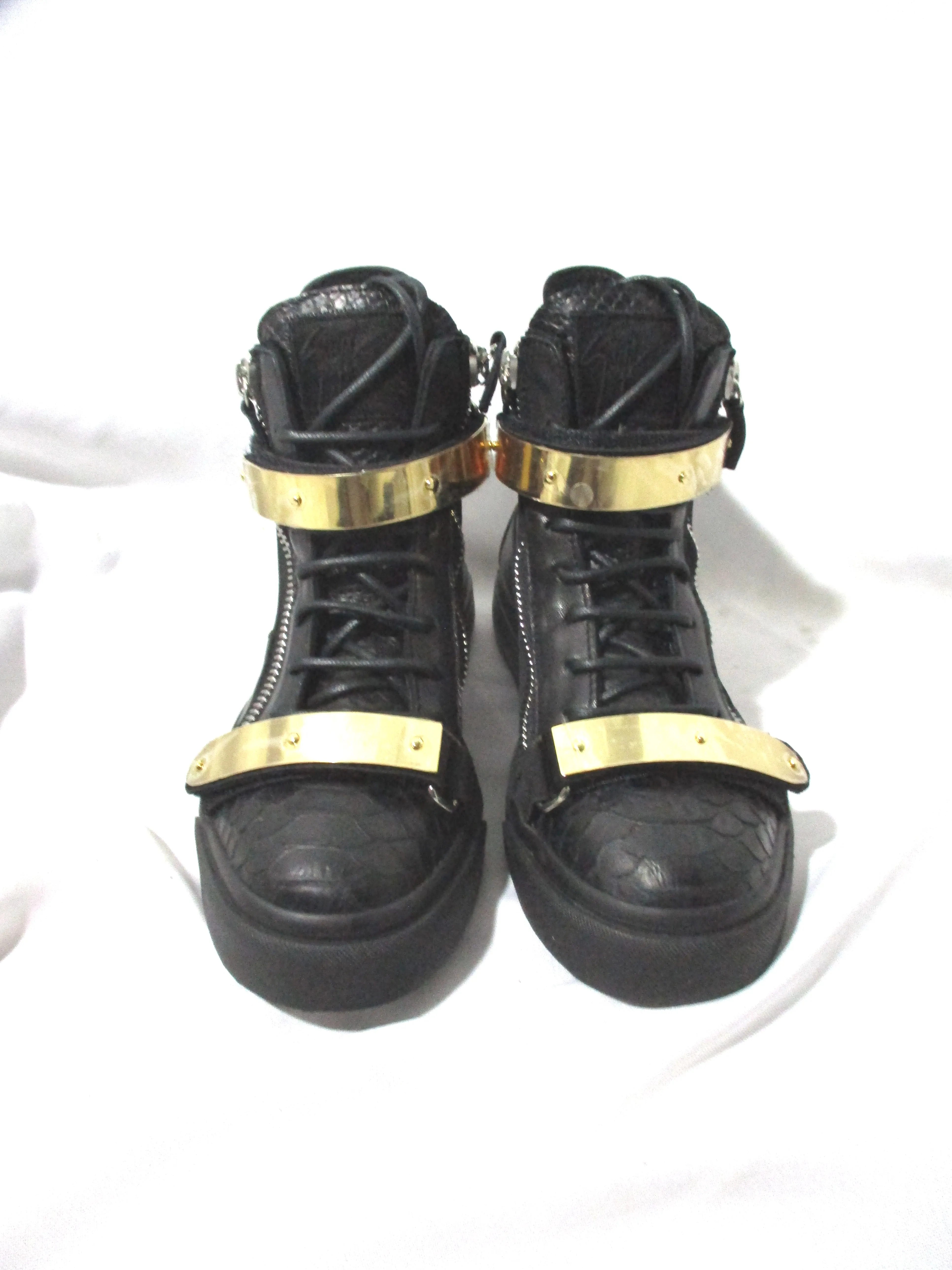 NEW GIUSEPPE ZANOTTI Hi-Top Sneaker Trainer Zip Plate Shoe Leather 36 Italy BLACK