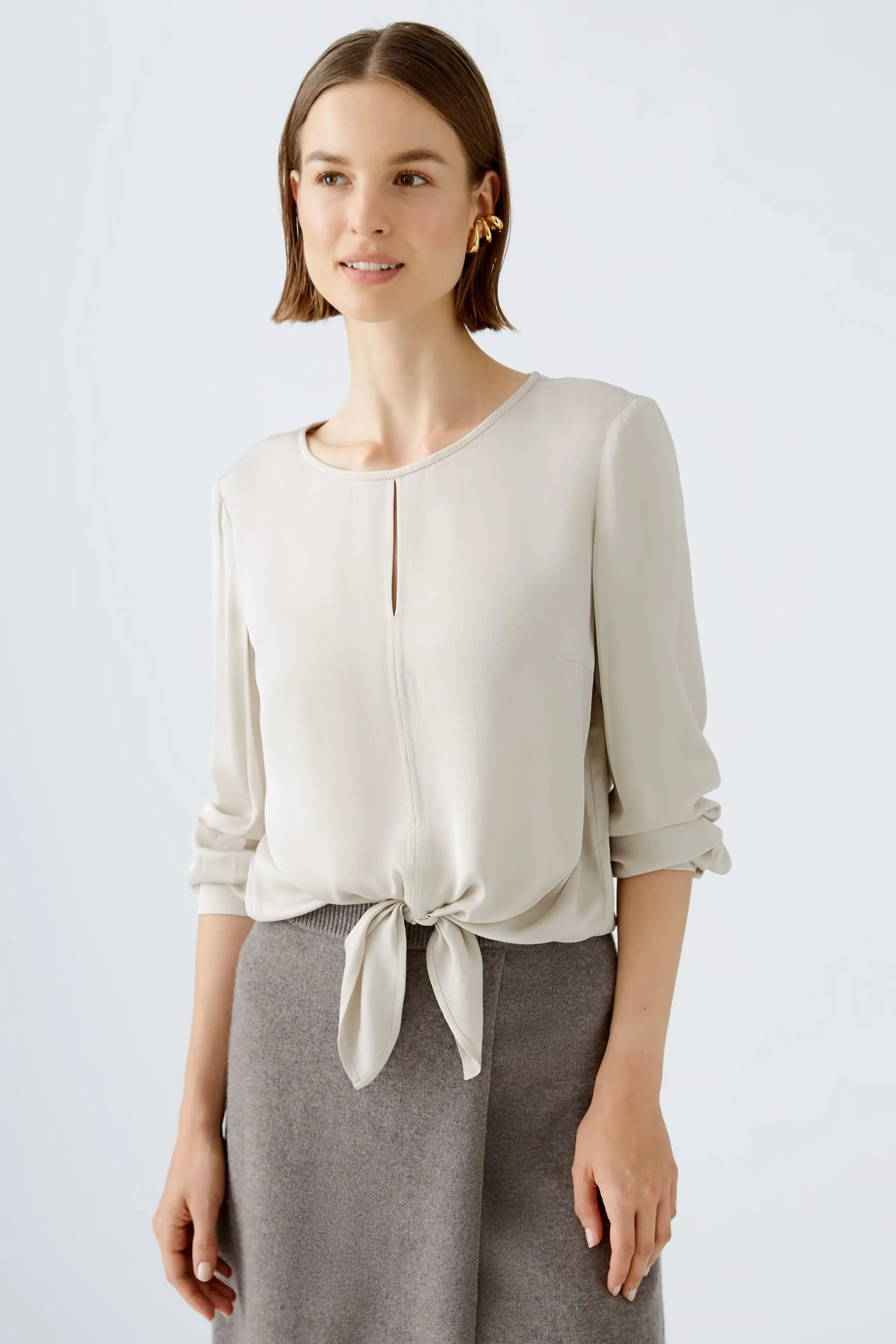 Oui Blouse With Tie Detail Light Stone