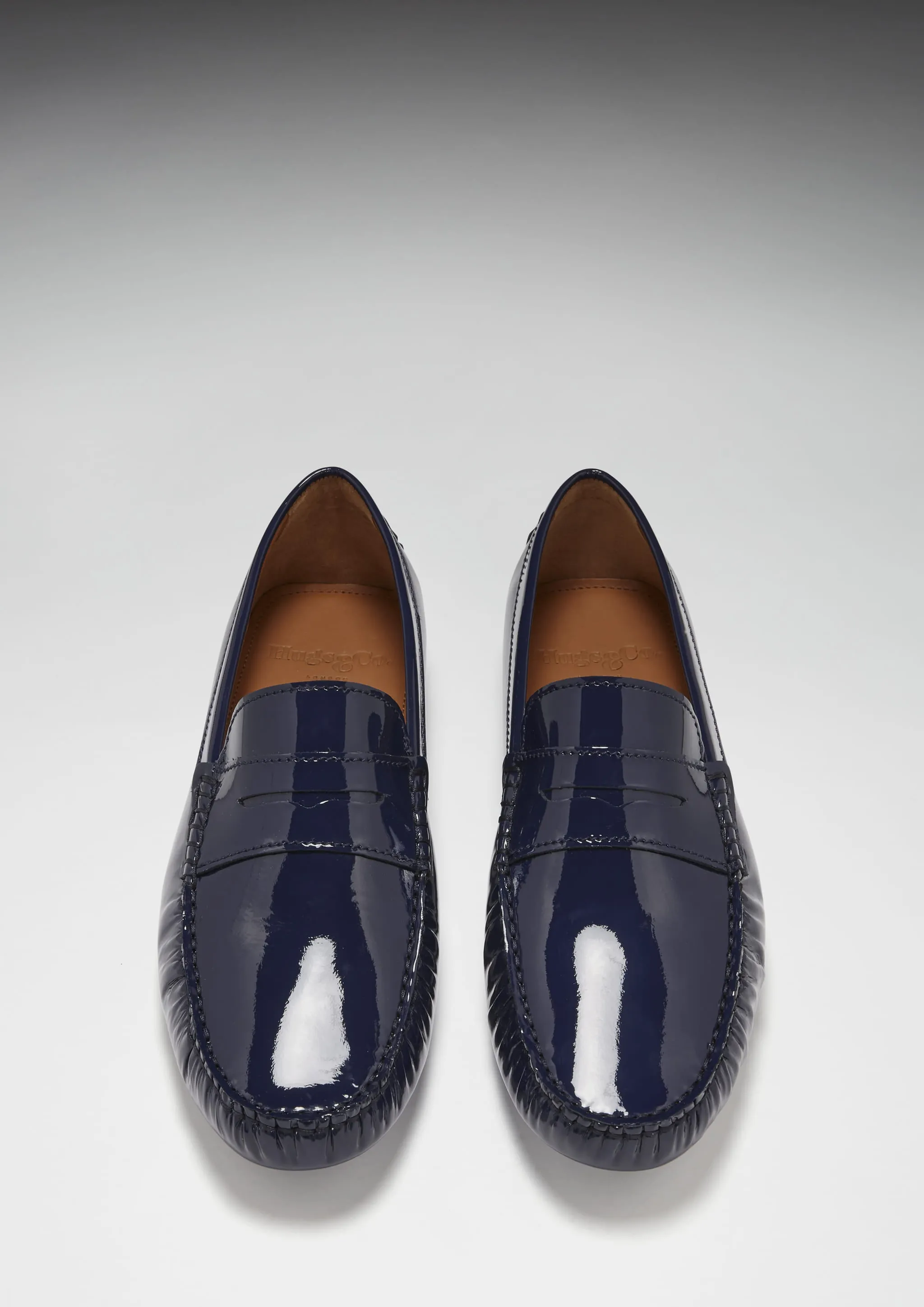 Penny Driving Loafers, navy blue patent leather