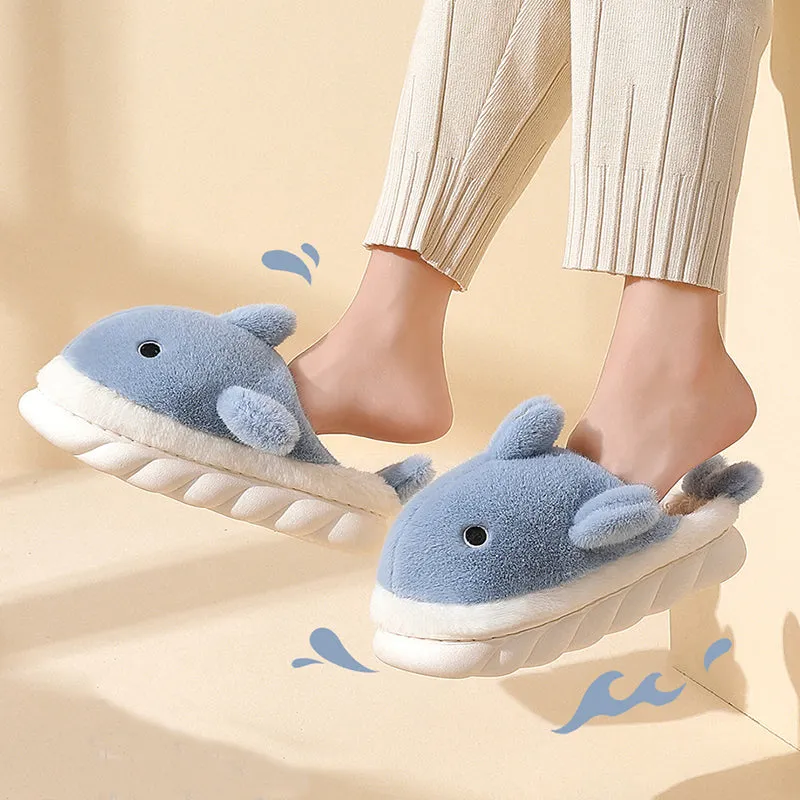 Shark Slippers Soft Sole Furry Shoes Home Bedroom Slippers Women