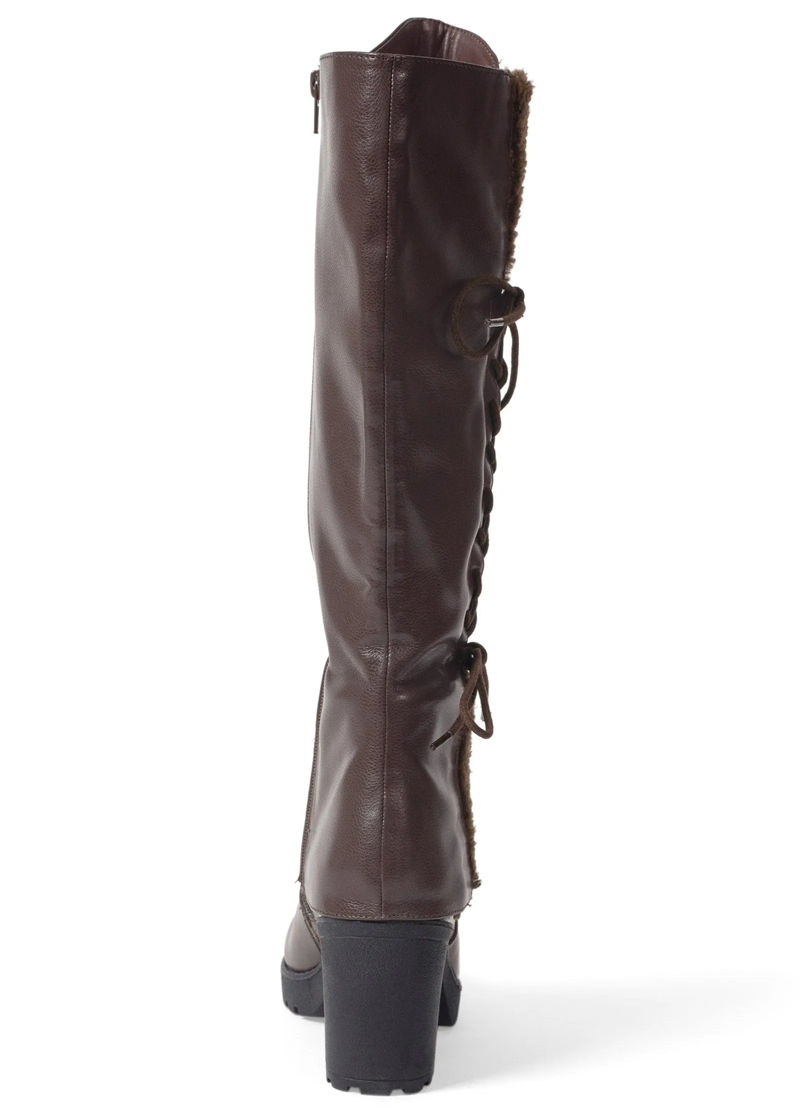 Sherpa Lace-Up Calf Boots - Dark Brown