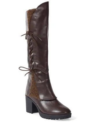 Sherpa Lace-Up Calf Boots - Dark Brown