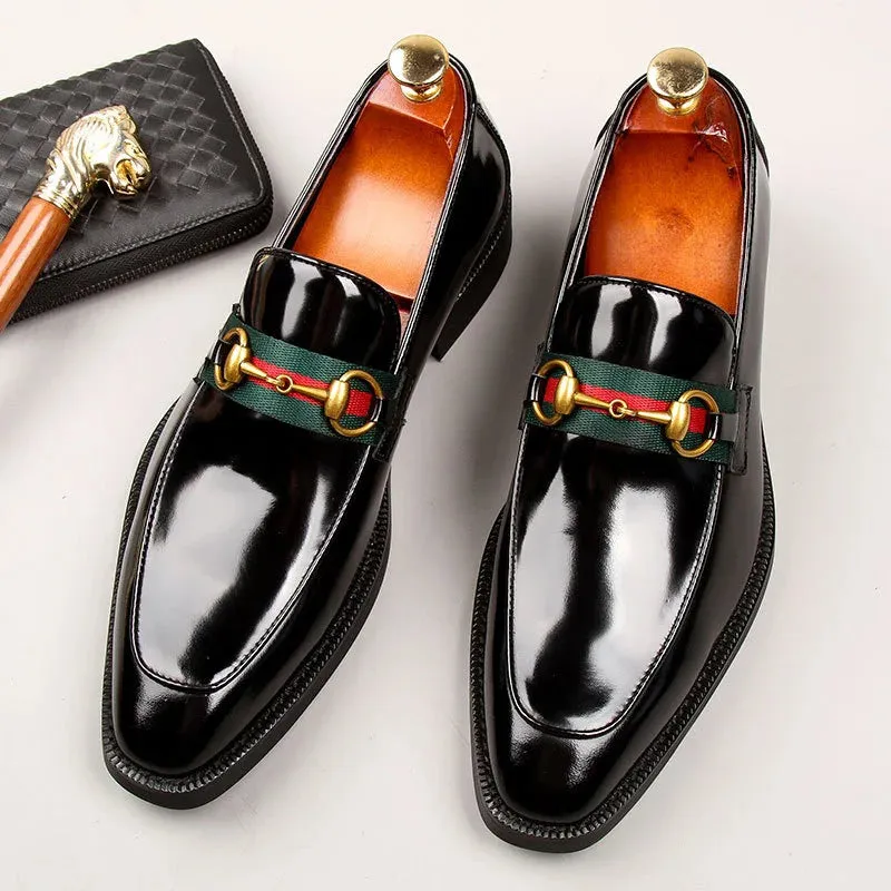 Shiny Patent Leather Metal Appliques Loafers