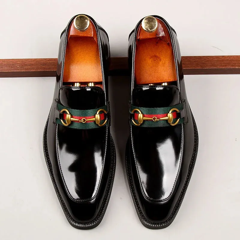 Shiny Patent Leather Metal Appliques Loafers