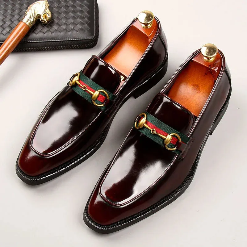 Shiny Patent Leather Metal Appliques Loafers