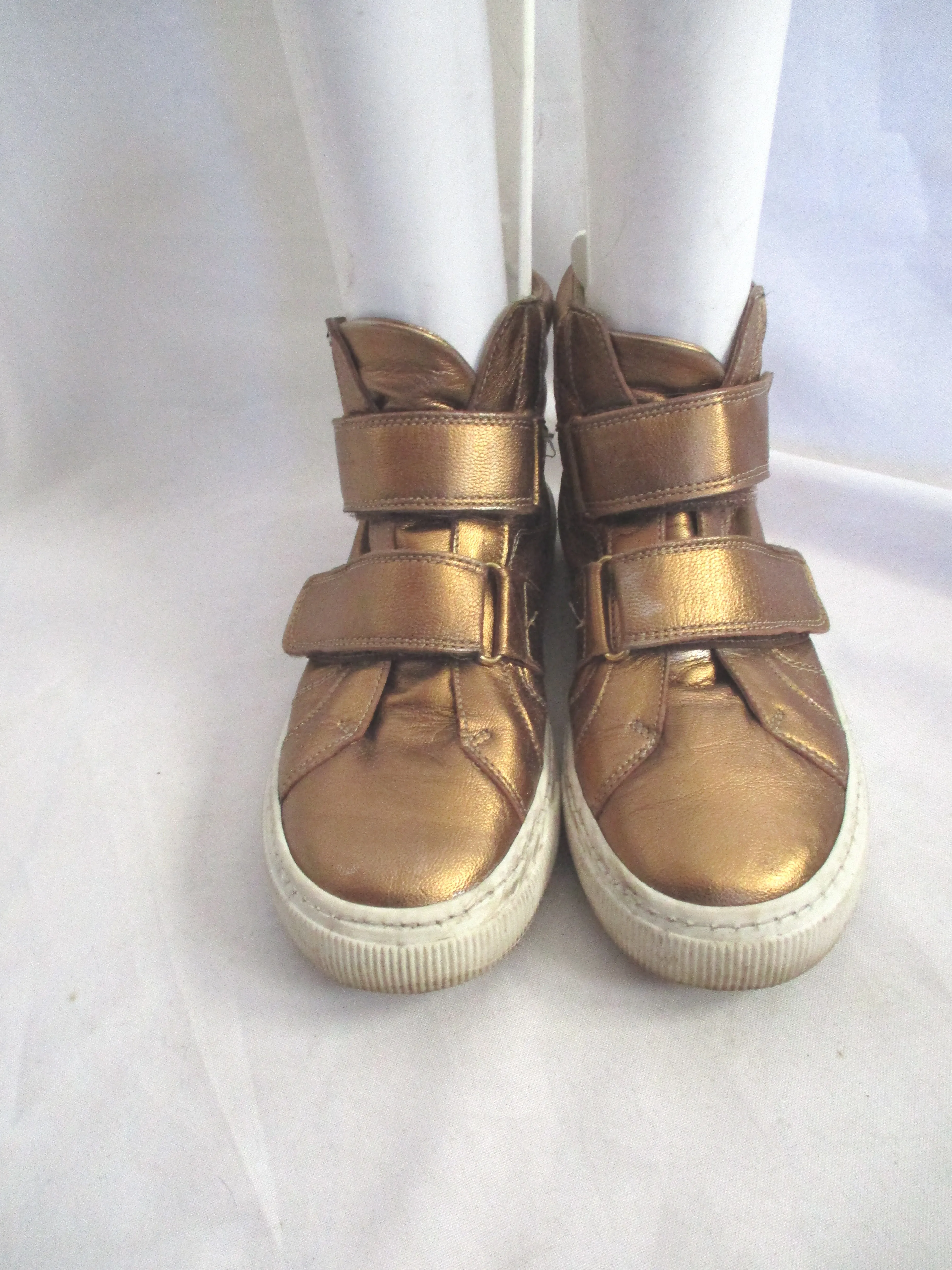 SONIA RYKIEL Leather Hi-Top Fashion Sneaker TRAINER Shoe 36 GOLD Sport