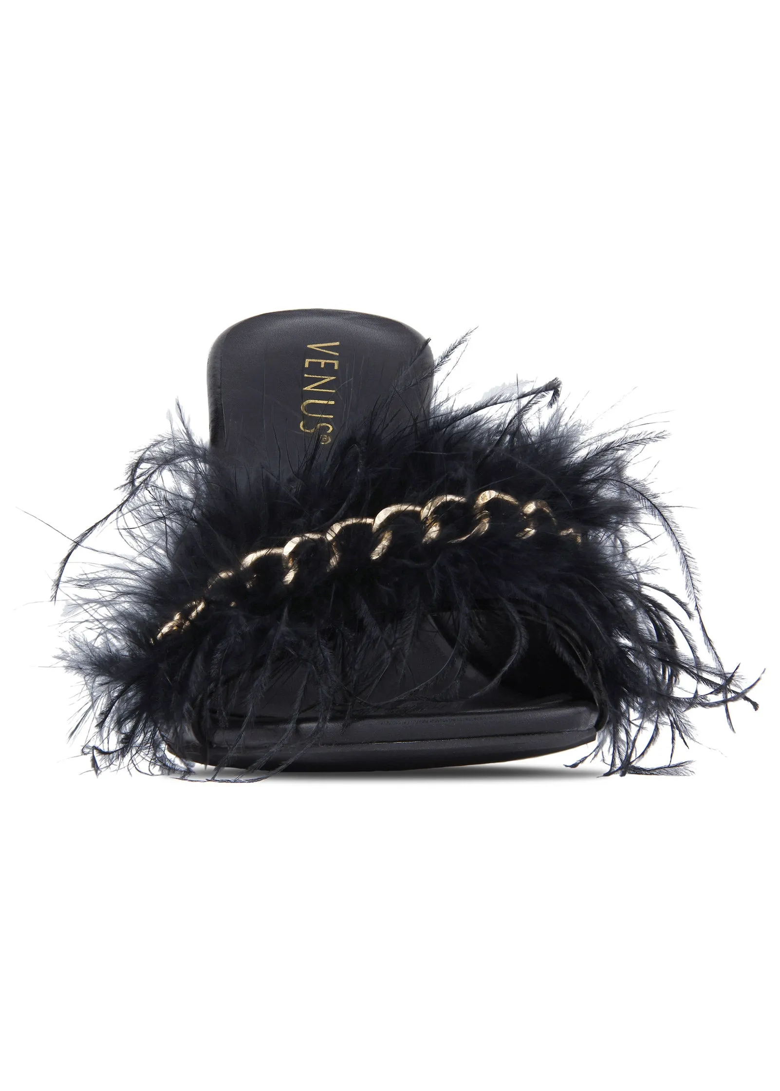 Square Toe Feather Heels - Black