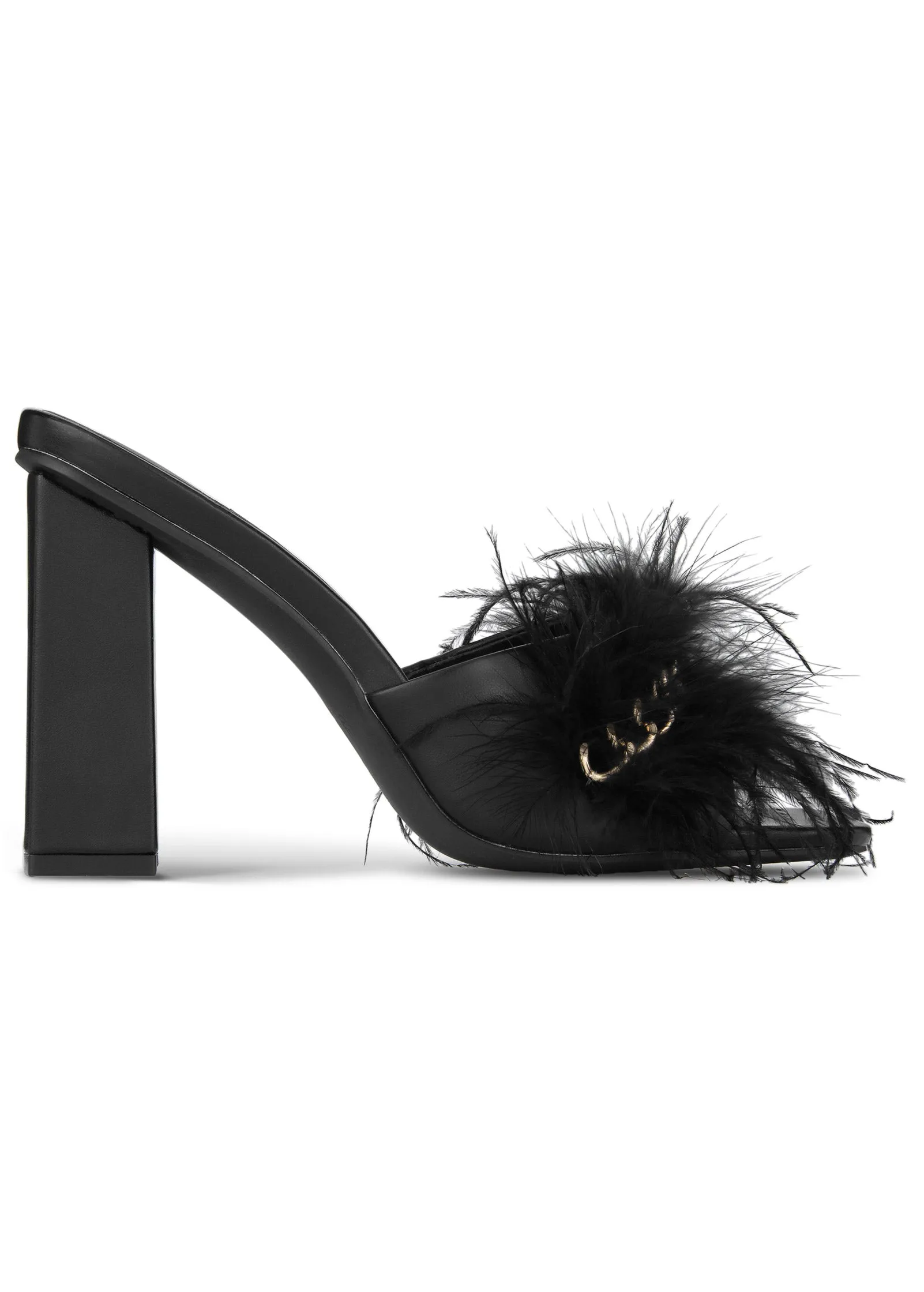 Square Toe Feather Heels - Black