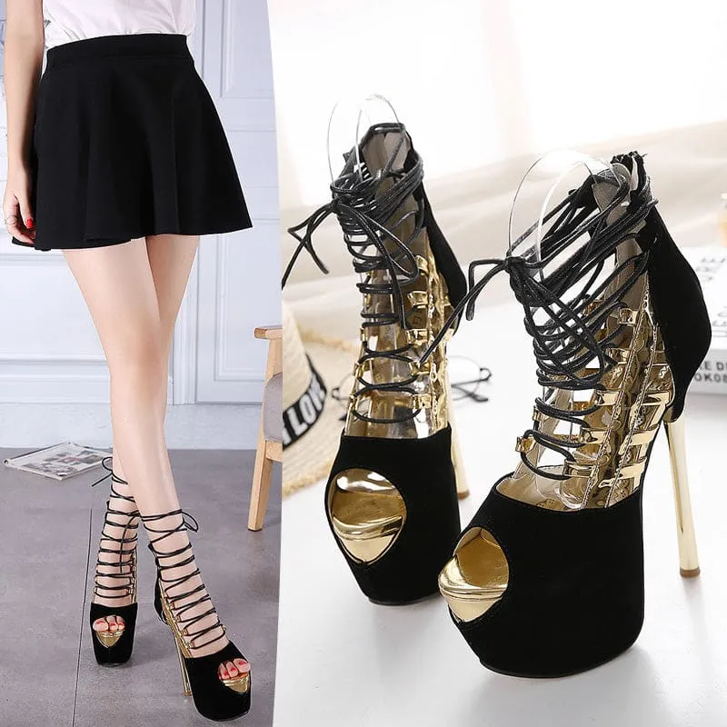 Strappy High 16cm Stiletto Heel Peep Toe Platform Sandals