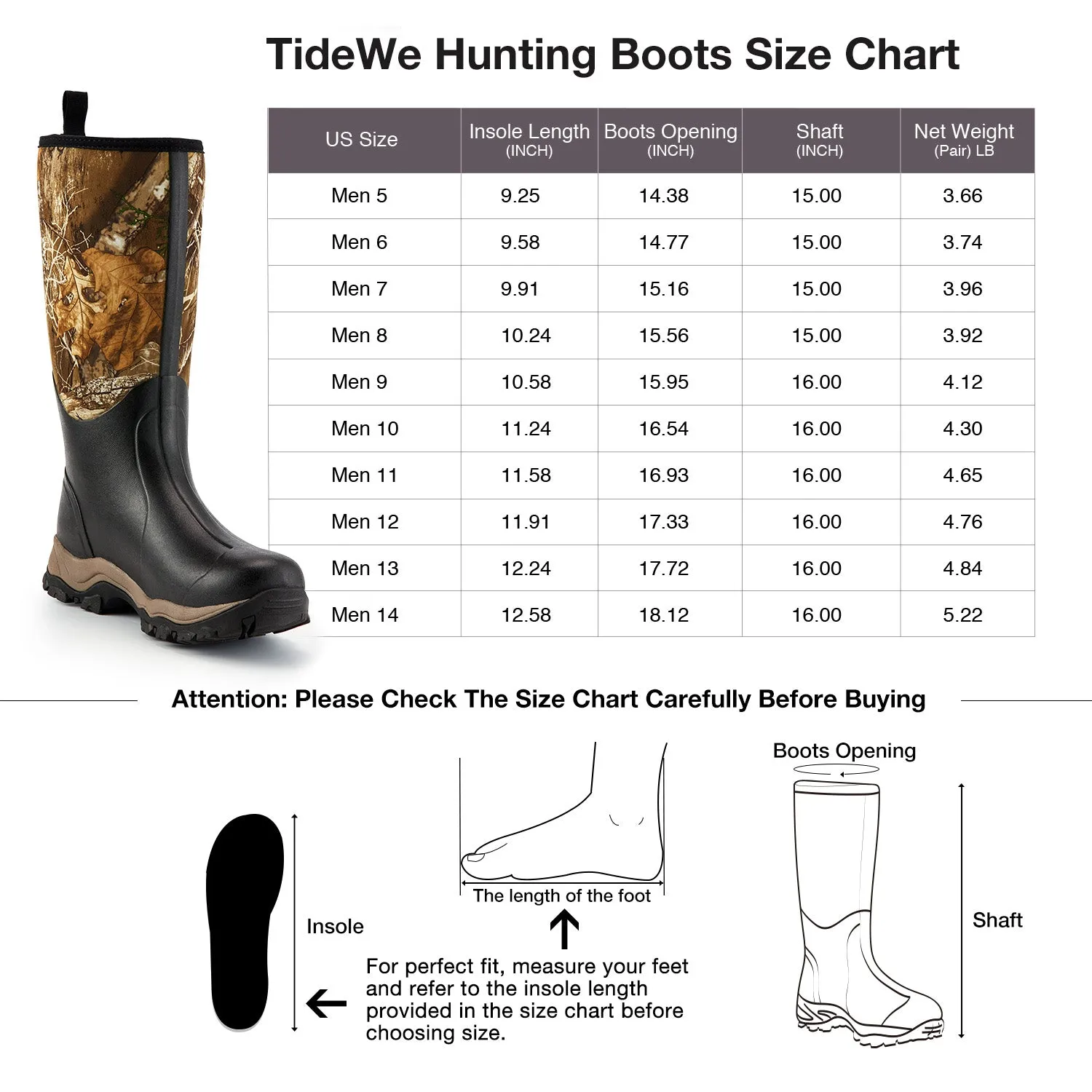 TideWe® Hunting Boots for Men 6mm Neoprene and Rubber Boot