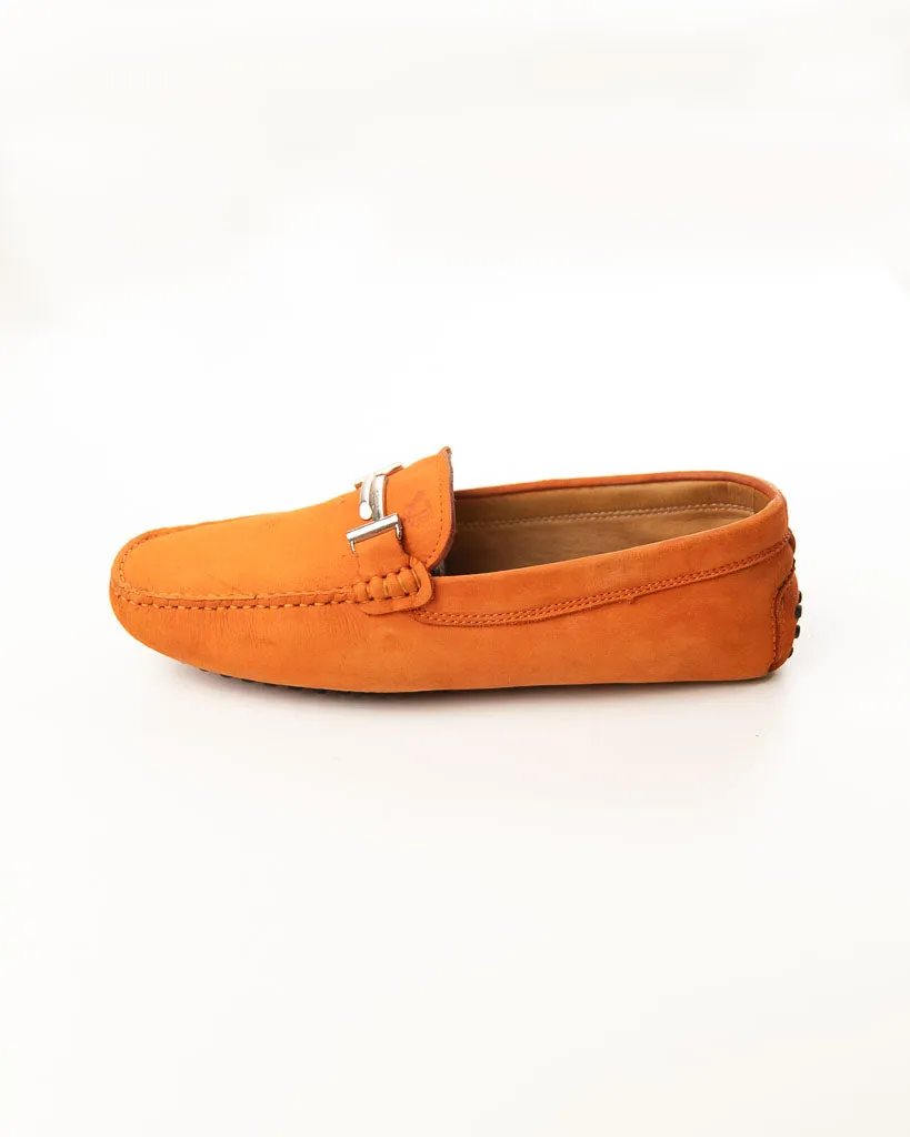 Tod's Orange Suede Leather Double T Slip On Loafers