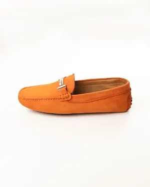 Tod's Orange Suede Leather Double T Slip On Loafers