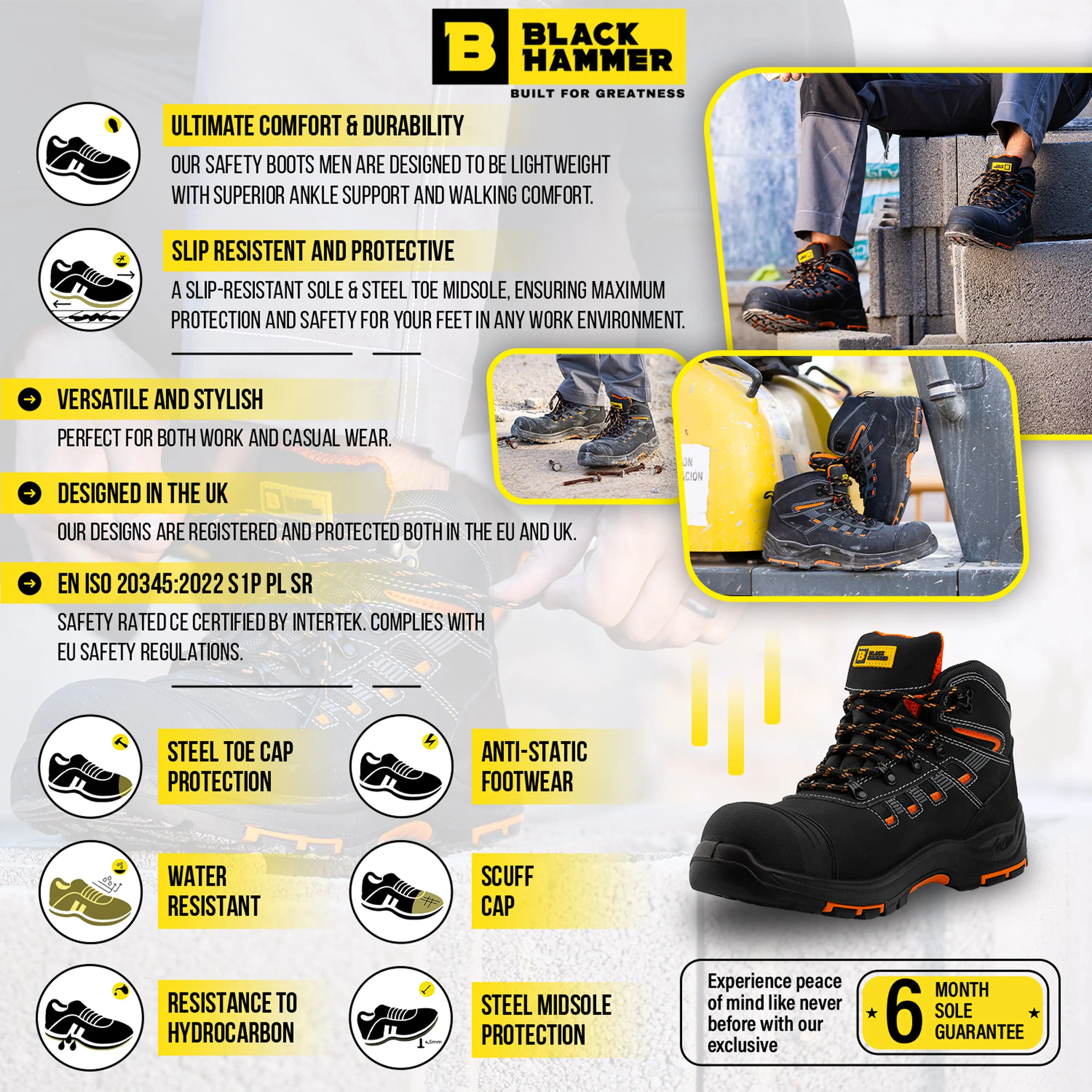 Trooper Safety Boots for Men with Steel Toe Cap & Steel Midsole