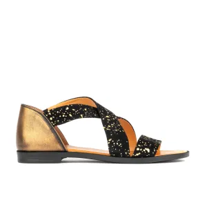 Tucan - Black Gold Drops - Women's flat ankle criss cross suede leather sandal