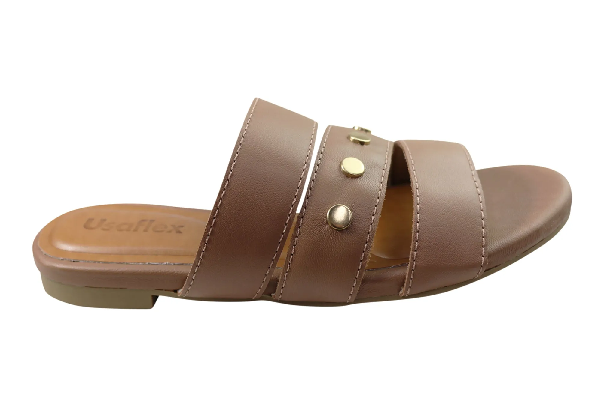 Usaflex Skyler Womens Comfort Leather Slides Sandals Made In Brazil