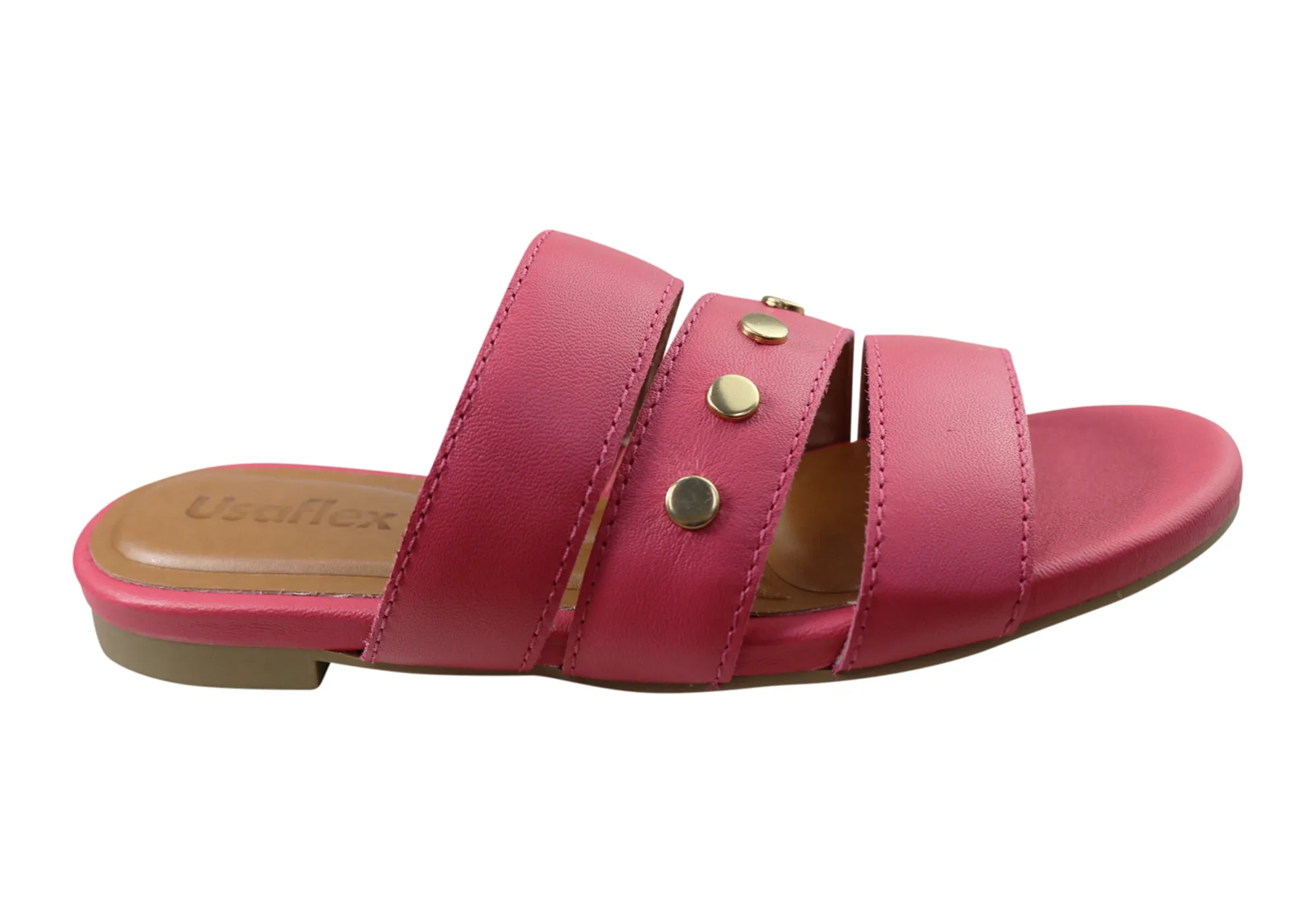 Usaflex Skyler Womens Comfort Leather Slides Sandals Made In Brazil