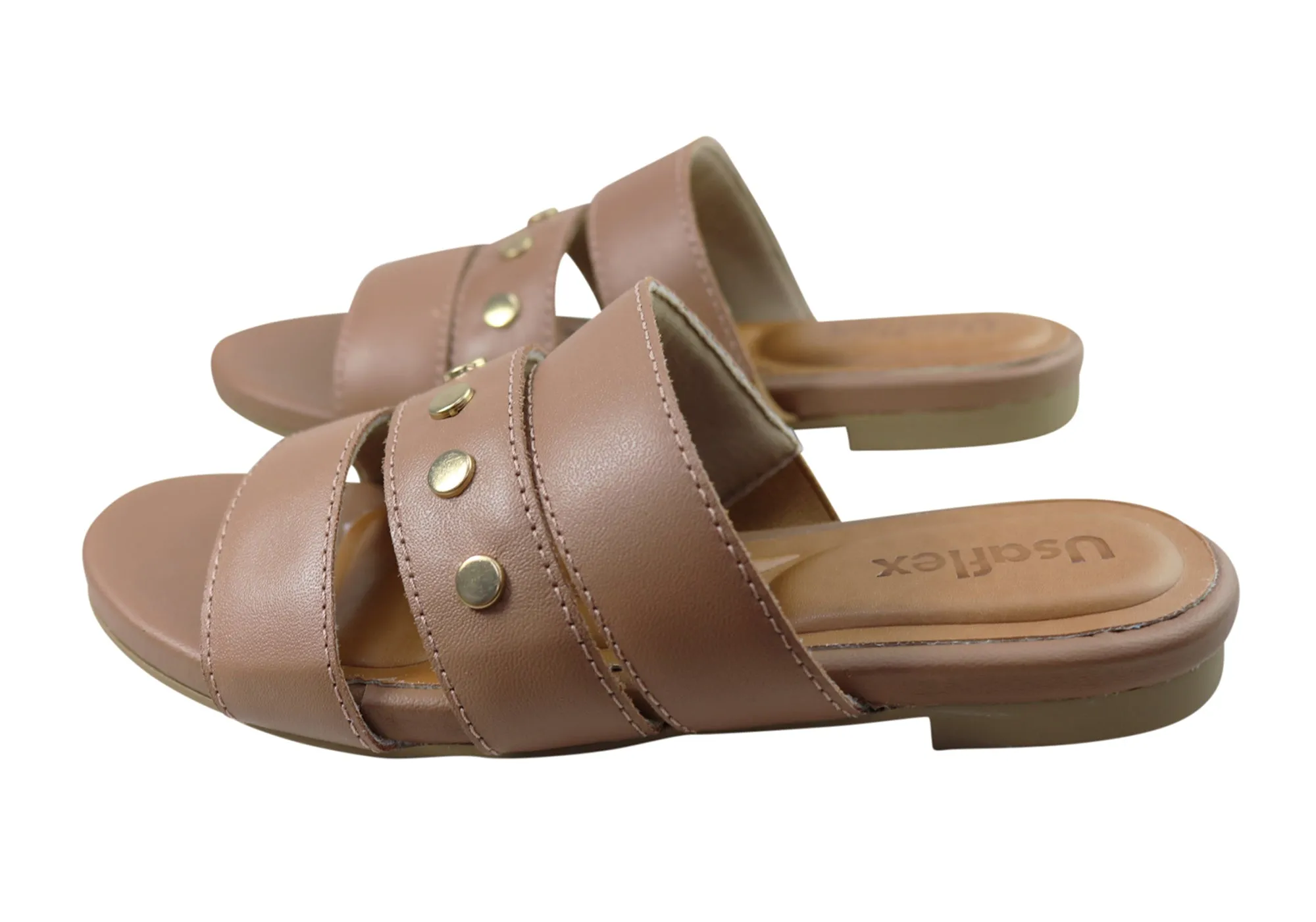 Usaflex Skyler Womens Comfort Leather Slides Sandals Made In Brazil