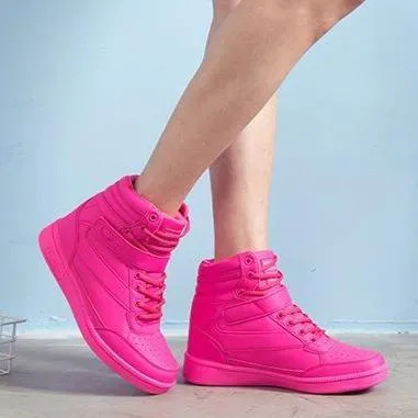 Women pure color lace up breathable platform sneakers