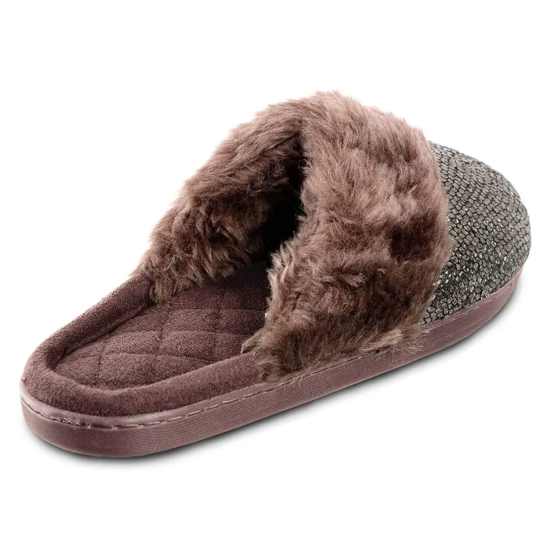 Womens Coco Slip On Mule Slippers With Faux Fur Lining