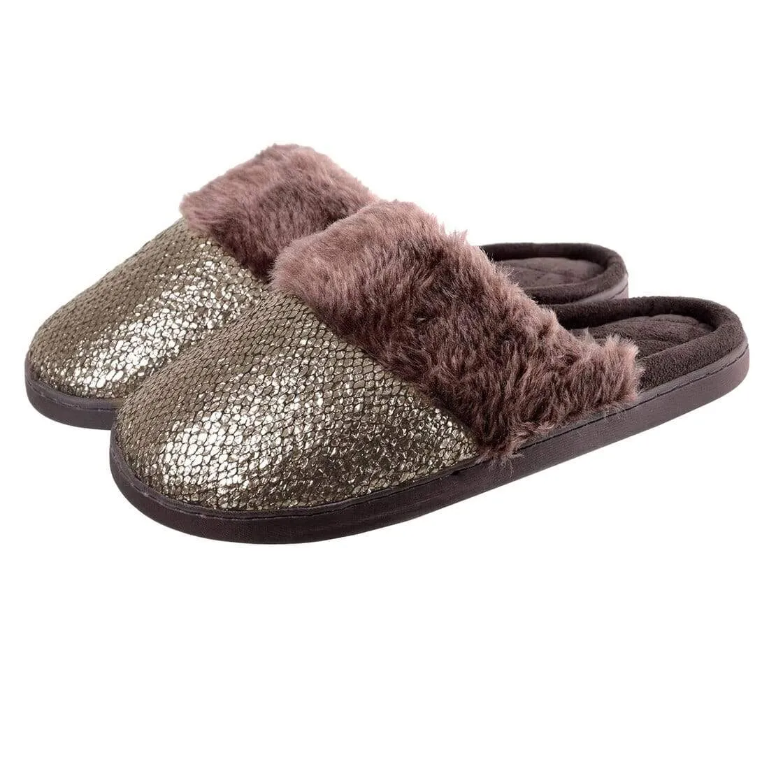 Womens Coco Slip On Mule Slippers With Faux Fur Lining