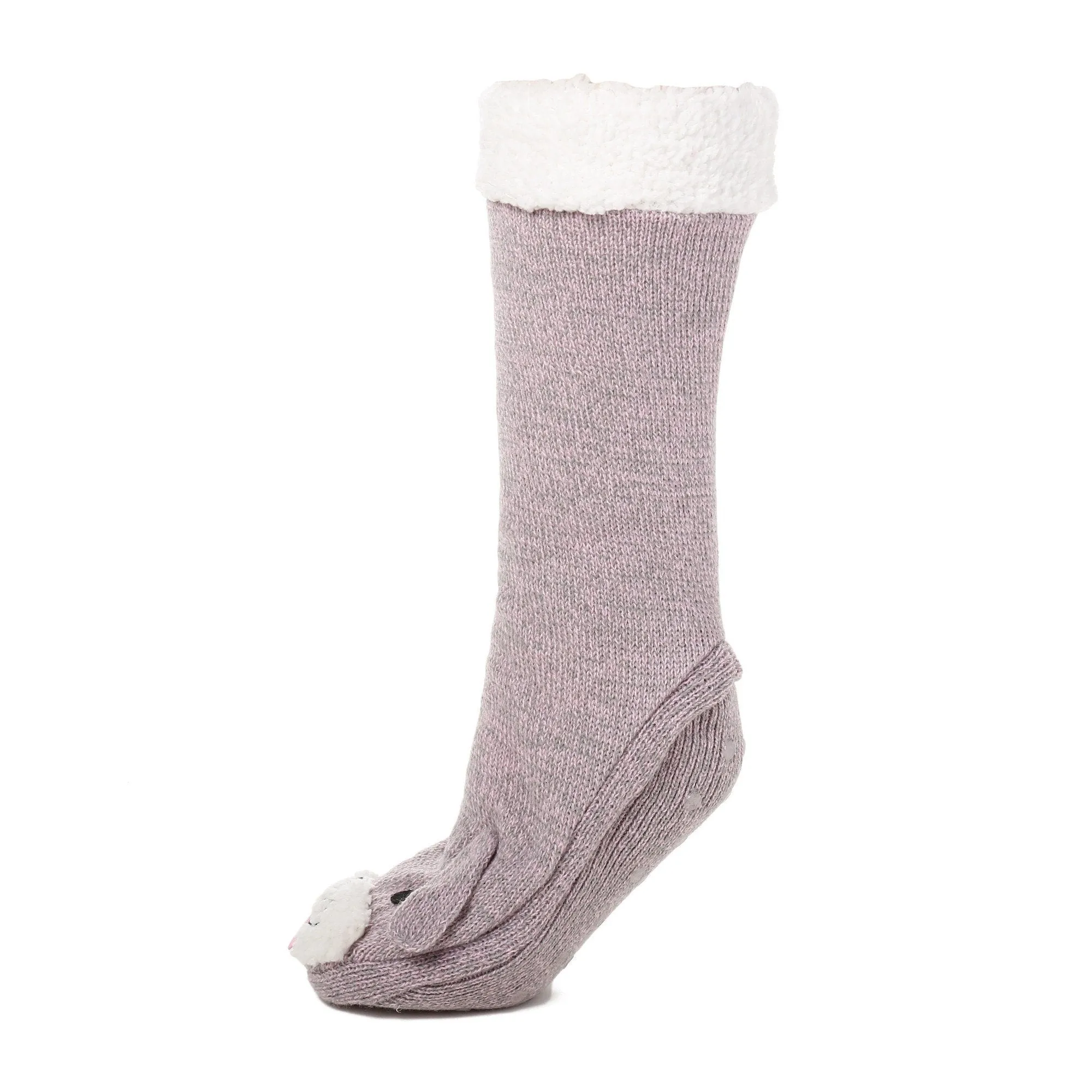 Women's Cute Knit Dog Slipper Socks - Pink/Grey