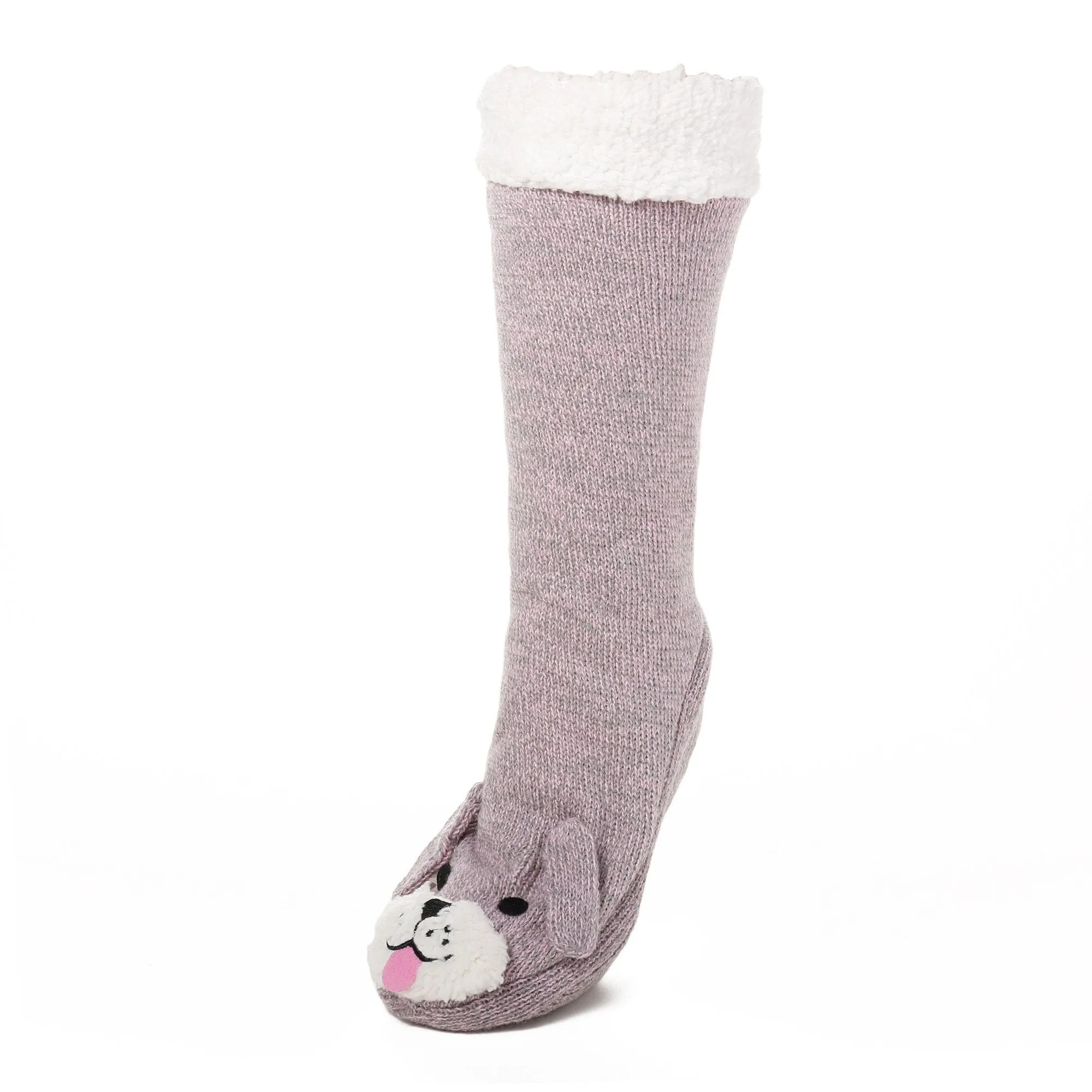 Women's Cute Knit Dog Slipper Socks - Pink/Grey