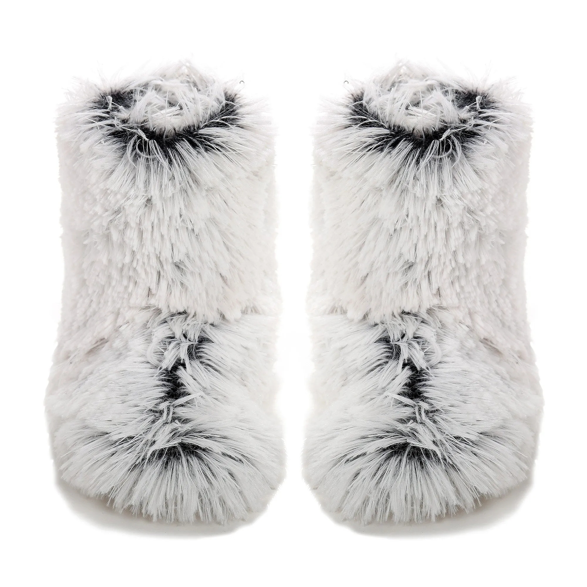 Women's Hi-Fashion Two Tone Faux Fur Boot Slipper