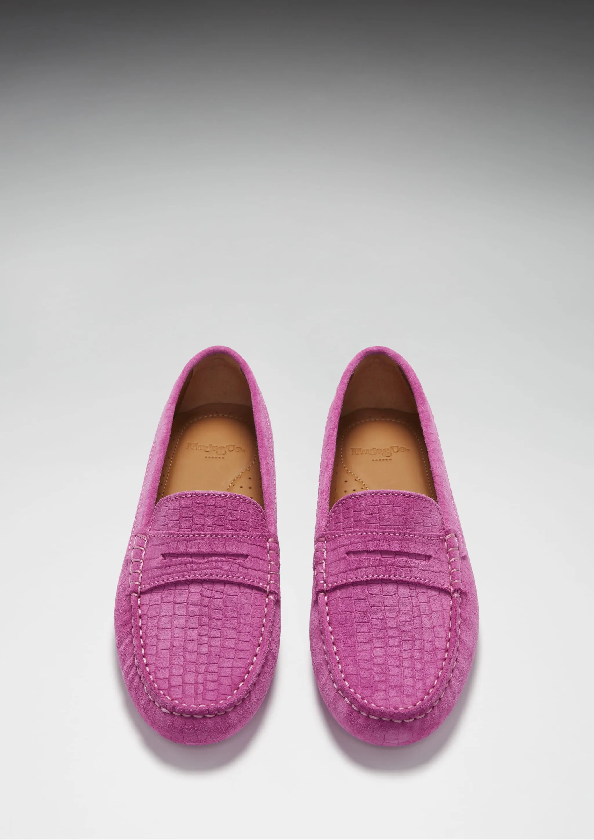 Women's Penny Driving Loafers, pink embossed suede