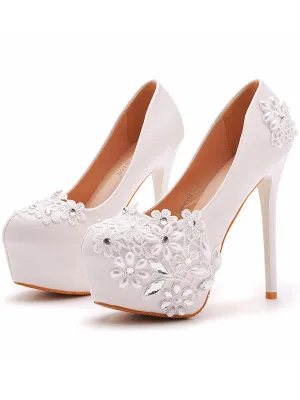 Women's Wedding Shoes Decorative Heel Wedding Heels Bridal Shoes With Beading WS0001