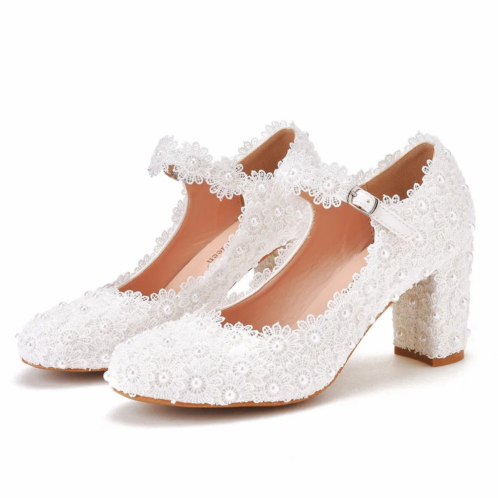 Women's Wedding Shoes Decorative Heel Wedding Heels Bridal Shoes With Beading WS0005