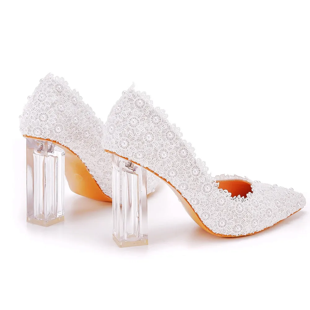 Women's Wedding Shoes Decorative Heel Wedding Heels Bridal Shoes With Beading WS0010