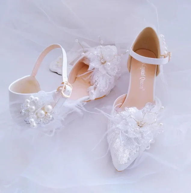 Women's Wedding Shoes Decorative Heel Wedding Heels Bridal Shoes With Beading WS0012