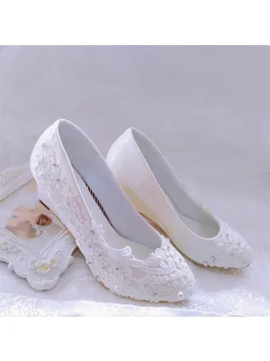 Women's Wedding Shoes Decorative Heel Wedding Heels Bridal Shoes With Beading WS0018